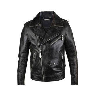 Philipp Plein Heren, Jassen, Zwart, Maat: L Leer