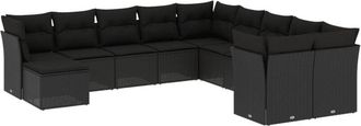 vidaXL Set De Sof&aacute;s De Jard&iacute;n 11 Pzas Y Cojines Rat&aacute;n Sint&eacute;tico Negro Vidaxl