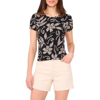 Vince Camuto Keyhole Short Sleeve Top in Rich Black at Nordstrom, Size Large