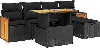 vidaXL Set De Sof&aacute;s De Jard&iacute;n 6 Piezas Y Cojines Rat&aacute;n Sint&eacute;tico Negro Vidaxl