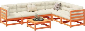 vidaXL Set De Sof&aacute;s Jard&iacute;n 7 Pzas Con Cojines Madera Pino Marr&oacute;n Cera Vidaxl
