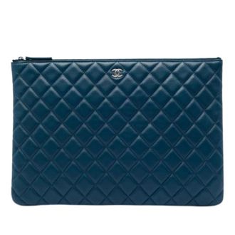 Chanel Pre-owned Vintage Quilted Lambskin Clutch - Dames - Pre-owned - Blauw - Maat: ONE Size Leer
