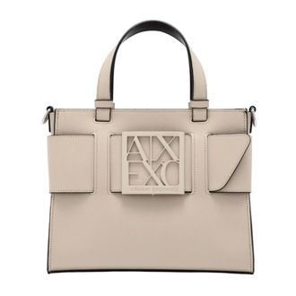 A|X Armani Exchange Handbags, female, Beige, Size: ONE SIZE Beige Tote Bag with Metal Logo Buckle