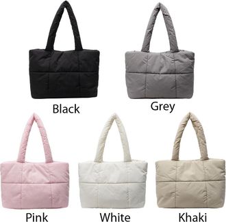 Generic Women Puffer Quilted Tote Bag Solid Color Hobo Bag for Daily Use (Black)