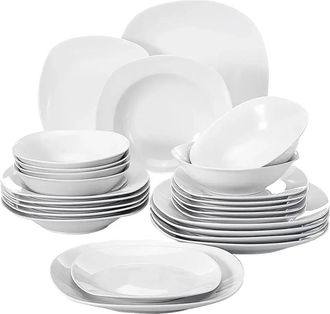 OEM Juego De Vajilla De Porcelana, Plato Llano De 24,7 Cm, Plato Hondo De 21,6 Cm, Plato De Postre De 19 Cm, Bol De 17 Cm, Servicio Para 6 Personas