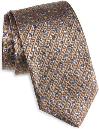 David Donahue Geometric Jacquard Silk Herringbone Tie in Chocolate at Nordstrom