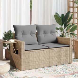 vidaXL Sof&aacute; De Jard&iacute;n Con Cojines De 2 Plazas Rat&aacute;n Sint&eacute;tico Beige Vidaxl