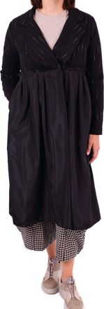Baci Pleated V-Neck Coat In Black