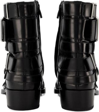 Alexander McQueen Womens Multi-Buckle Leather Boots Black