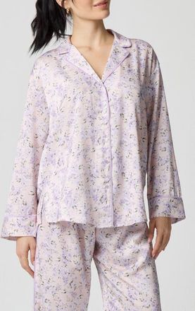 Florence By Mills Dream Satin Pajama Shirt in Lavender Bouquet at Nordstrom, Size Xx-Small