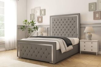 Comfort Beds Sofia Chrome Dumfries Bed Frame - 50 Upholstered Headboard in Light Grey | Size: Super King