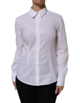 Dolce & Gabbana Womens White Cotton Long Sleeves Collared Top Shirt Elastane