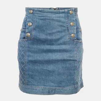 Balmain Blue Denim Mini Skirt M/waist