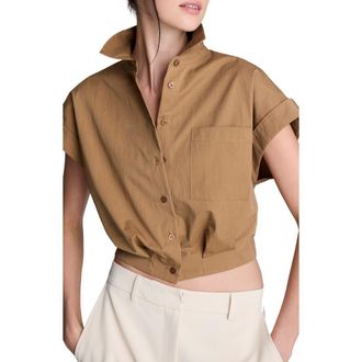 Kenneth Cole Cap Sleeve Crop Button-Up Shirt in Mesquite at Nordstrom, Size X-Large