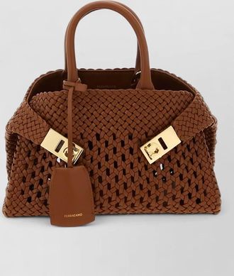 Ferragamo mini hug tote bag woven design
