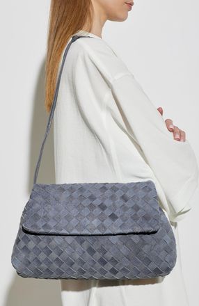 Bottega Veneta Suede Bag Giorno, Womens, Grey
