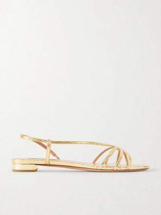 Aquazzura Sandali Slingback In Pelle Effetto Serpente Metallizzata Talk To Me - Oro
