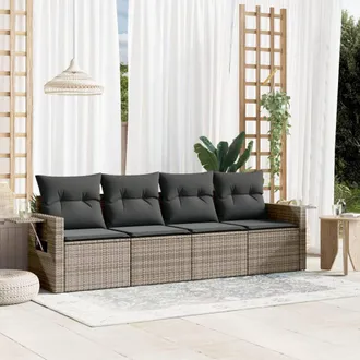 vidaXL Set De Sof&aacute;s De Jard&iacute;n 4 Pzas Y Cojines Rat&aacute;n Sint&eacute;tico Gris Vidaxl