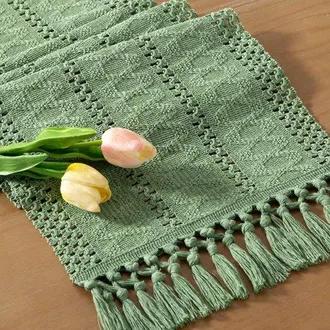 OEM Camino De Mesa Bohemio Para Pascua, Primavera, Estilo Granja, Yute, Bamb&uacute;, R&uacute;stico, Comedor, Centro De Mesa, Bufanda, Verde Oscuro, 30160cm
