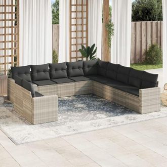 vidaXL Set De Sof&aacute;s De Jard&iacute;n 11 Pzas Y Cojines Rat&aacute;n Sint&eacute;tico Gris Vidaxl