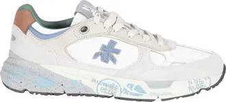 Premiata White And Blue Mase Iconic Side Design Leather Sneakers