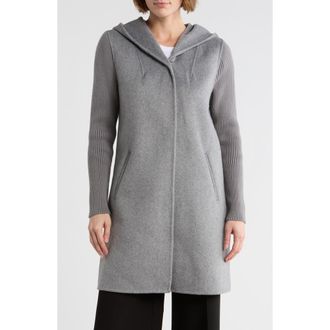 Kenneth Cole Double Face Wool Blend Hooded Coat in Grey at Nordstrom, Size Small
