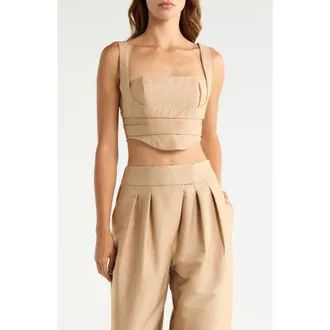 AFRM Kendra Layered Crop Bustier Top in White Pepper at Nordstrom, Size Large