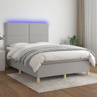 vidaXL Cama Box Spring Colch&oacute;n Y Luces Led Tela Gris Claro 140x190 Cm Vidaxl