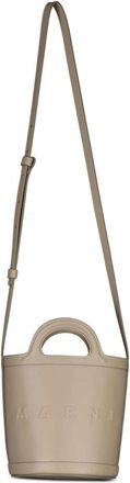 Marni Leren Bucket Bag met Logo - Dames - Schoudertassen - Bruin - ONE Size - Katoen - Tassen