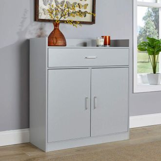 Home Source Industries Home Source - Modern 2 Door Grey Shoe Cabinet Storage Organiser Compact Space Saver Hallway