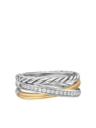 David Yurman 18kt geelgouden Crossover Three Row ring met diamanten (7mm) - Zilver