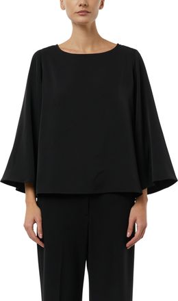 Comma Shirtbluse COMMA, Damen, Gr. 46, schwarz, Web, Obermaterial: 100% Baumwolle, unifarben, weit h&uuml;ftlang, Rundhals, Blusen Shirtbluse, 3/4-Arm mit weiten