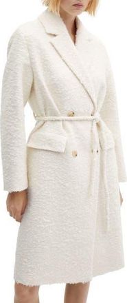 Mango Tie Belt Boucl&eacute; Coat in Ecru at Nordstrom Rack, Size Medium