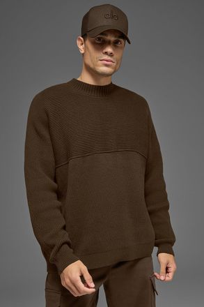 Alo | Domain Shift Rib Knit Sweater Crewneck Top in Espresso Brown, Size: Medium