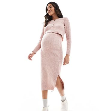 Mama Licious Mamalicious Maternity midi skirt in rose pink - part of a set