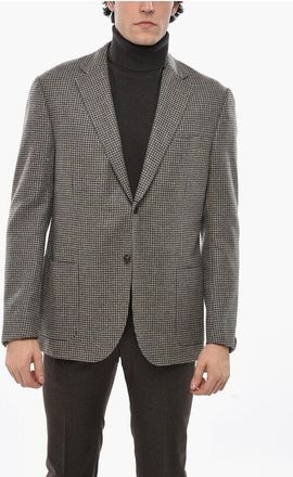 Corneliani Houndstooth Motif Virgin Wool and Cashmere 2 Buttons Blazer size 56