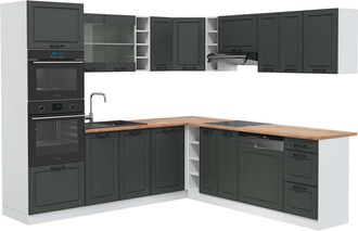 Vicco Cocina Esquinera R-line, Antracita Casa De Campo/blanco, 237 X 247 Cm, Et Roble