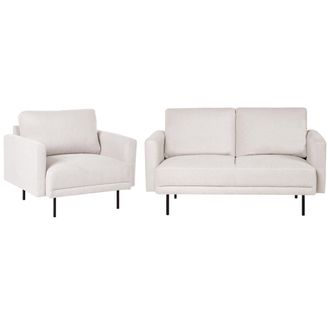 Beliani Conjunto De Sala De Estar De 3 Plazas Sof&aacute; Sill&oacute;n Patas De Metal Tejido Repelente Al Agua Respaldo Acolchado Beige Claro Breda