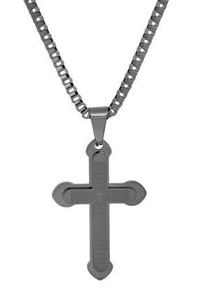 Steeltime Mens Black Stainless Steel Lords Prayer Cross Pendant Necklace at Nordstrom Rack