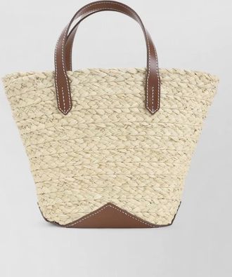 Lanvin catch straw tote bag leather trim
