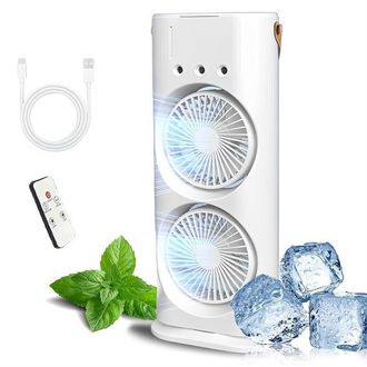 Angel Cerd&aacute; Ventilador Doble Port&aacute;til, Ventilador Nebulizador Recargable, Aire Acondicionado Port&aacute;til, Apto Para El Hogar Y La Oficina, Color Blanco