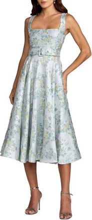 Mac Duggal Sleeveless Belted A-Line Midi Dress in Blue Multi at Nordstrom, Size 12