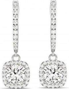 Allurez Cushion Shape Lab Diamond Halo Dangling Earrings 14k White Gold (2.18ct)