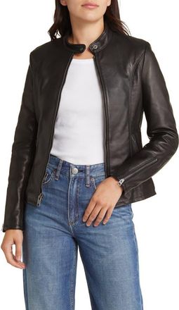 Schott NYC Leather Cafe Racer Moto Jacket in Black at Nordstrom, Size X-Small