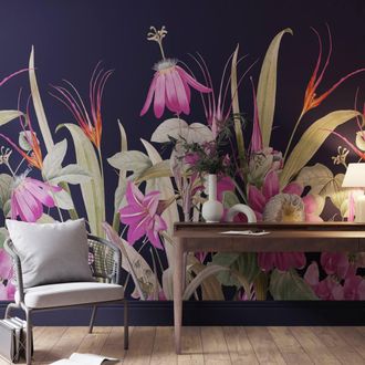 Superfresco Easy Flora Navy Fuchsia Print To Order 3m x 2.8m Mural