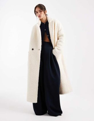 Asos Cappotto oversize dad fit testurizzato color crema in misto lana-Neutro