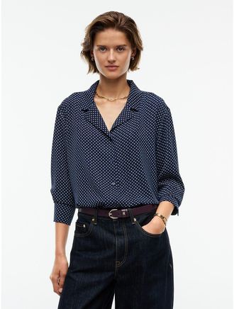 Tommy Hilfiger Womens Printed Crepe Pajama Shirt - Carbon Navy - XXL
