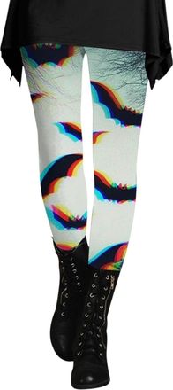 Generic Gym Leggings for Women UK Halloween Fuzzy Black-Bat Graphic Jogging Tights Scary Stretch Fitness Running Leggings Casual Funny Gift Pants Fall Celebra