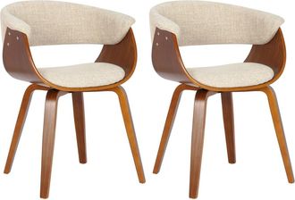 Clp Set de 2 silla de comedor con reposabrazos en tela nogal/crema