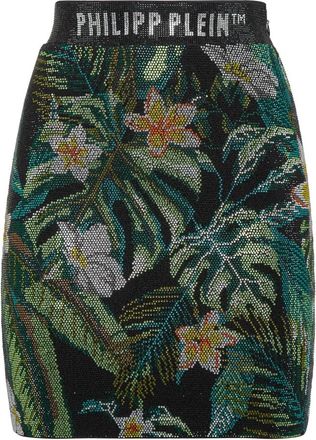 Philipp Plein Crystal Mini Skirt Hawaii - Dames - Korte rokken - Groen - XS - Polyester - Rokken